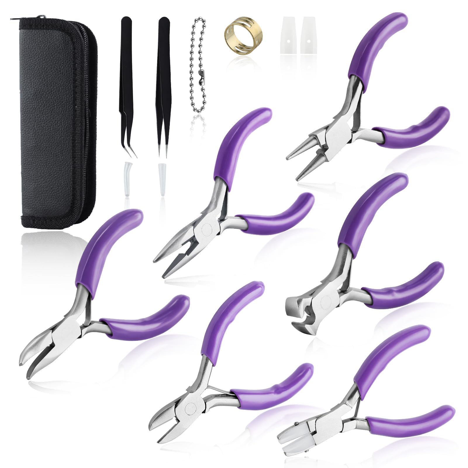 SPEEDWOX 6pc Mini Jewelry Pliers Set - Double Nose (Round, Long), Flat Jaw, End Cutting, Diagonal & Bent Nose Pliers, Jump Ring Opener