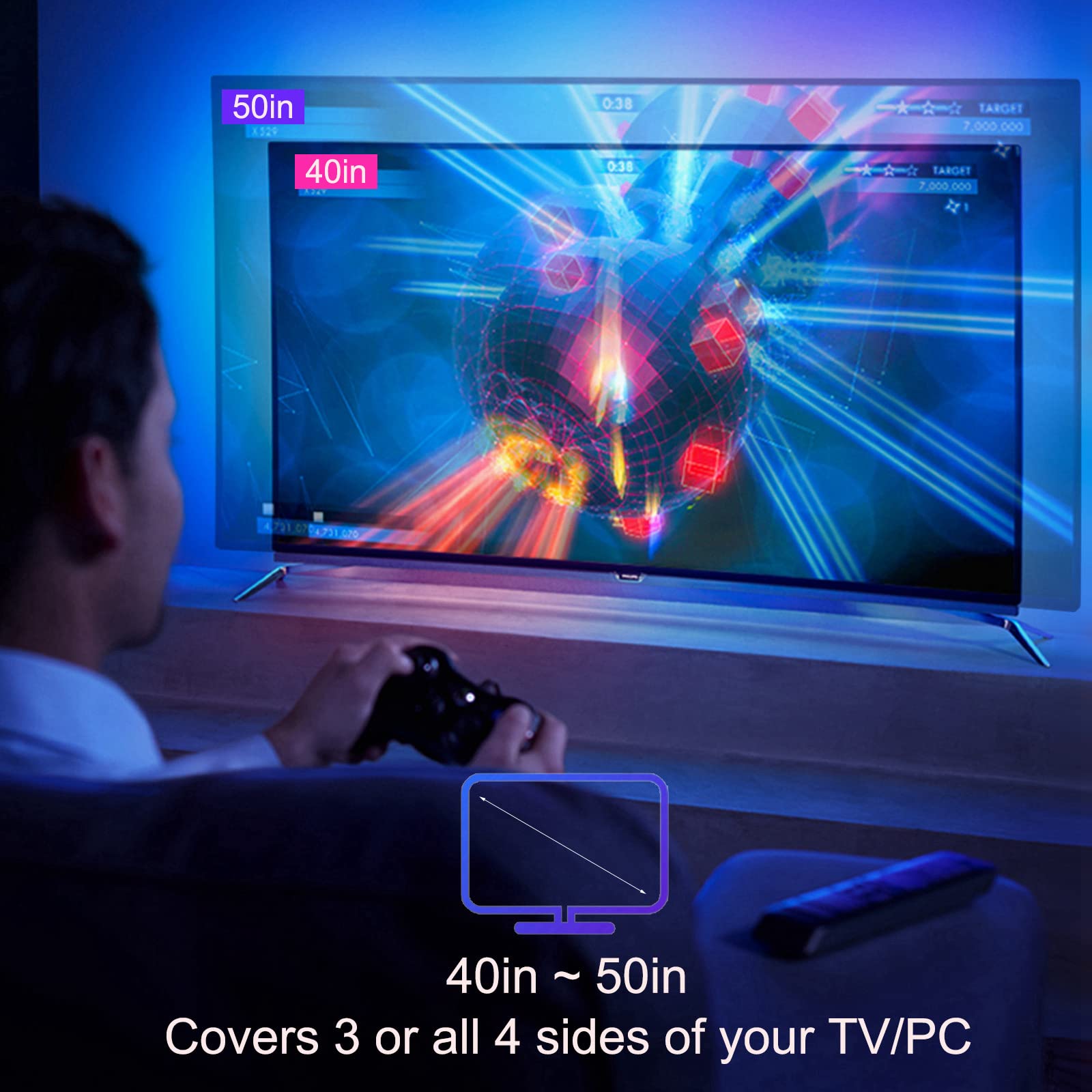 3M USB RGB LED retroilluminazione TV 32 pollici luce del monitor del computer controllo app, sincronizzazione con musica, uso interno