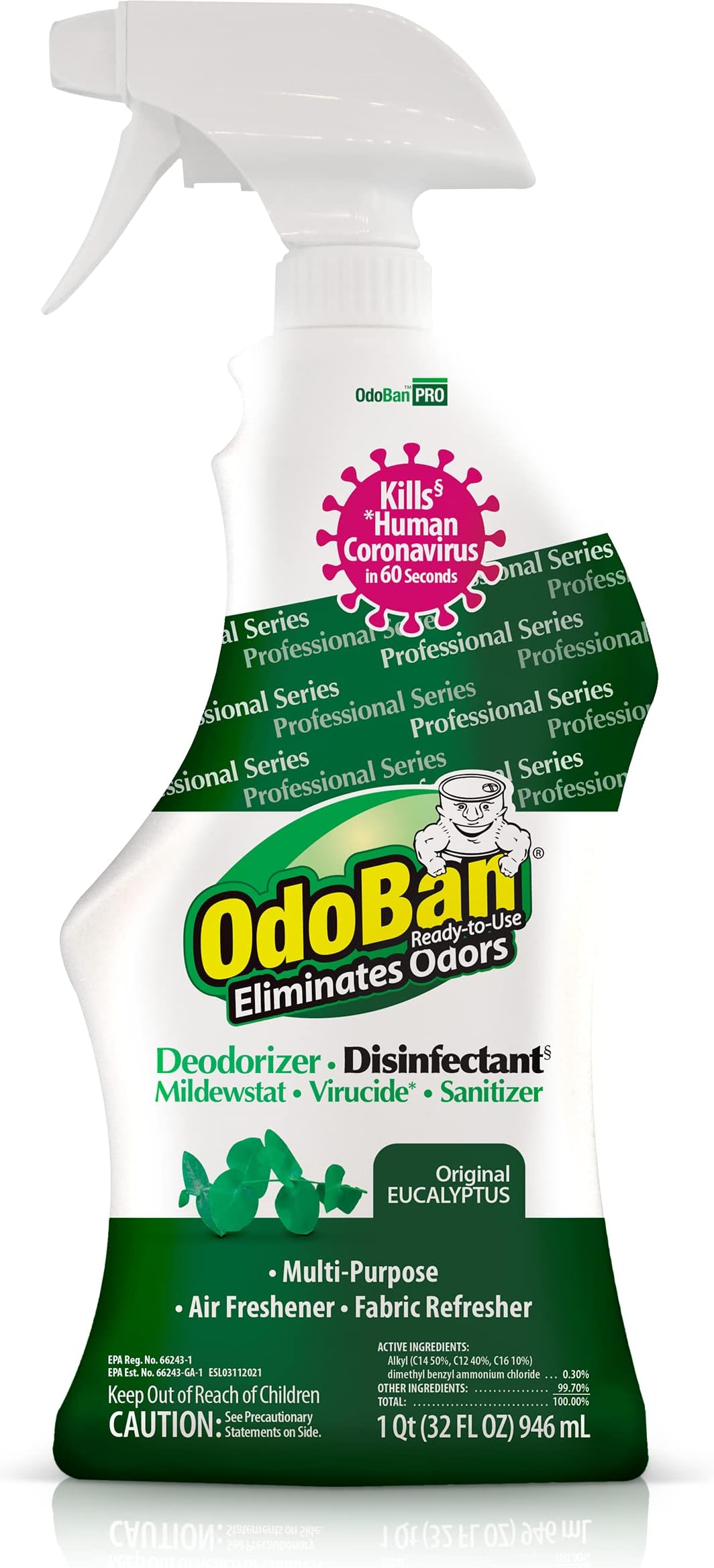 OdoBan Professional Ready-to-Use Disinfectant and Odor Eliminator, 32 Ounce Spray Bottle, Original Eucalyptus Scent