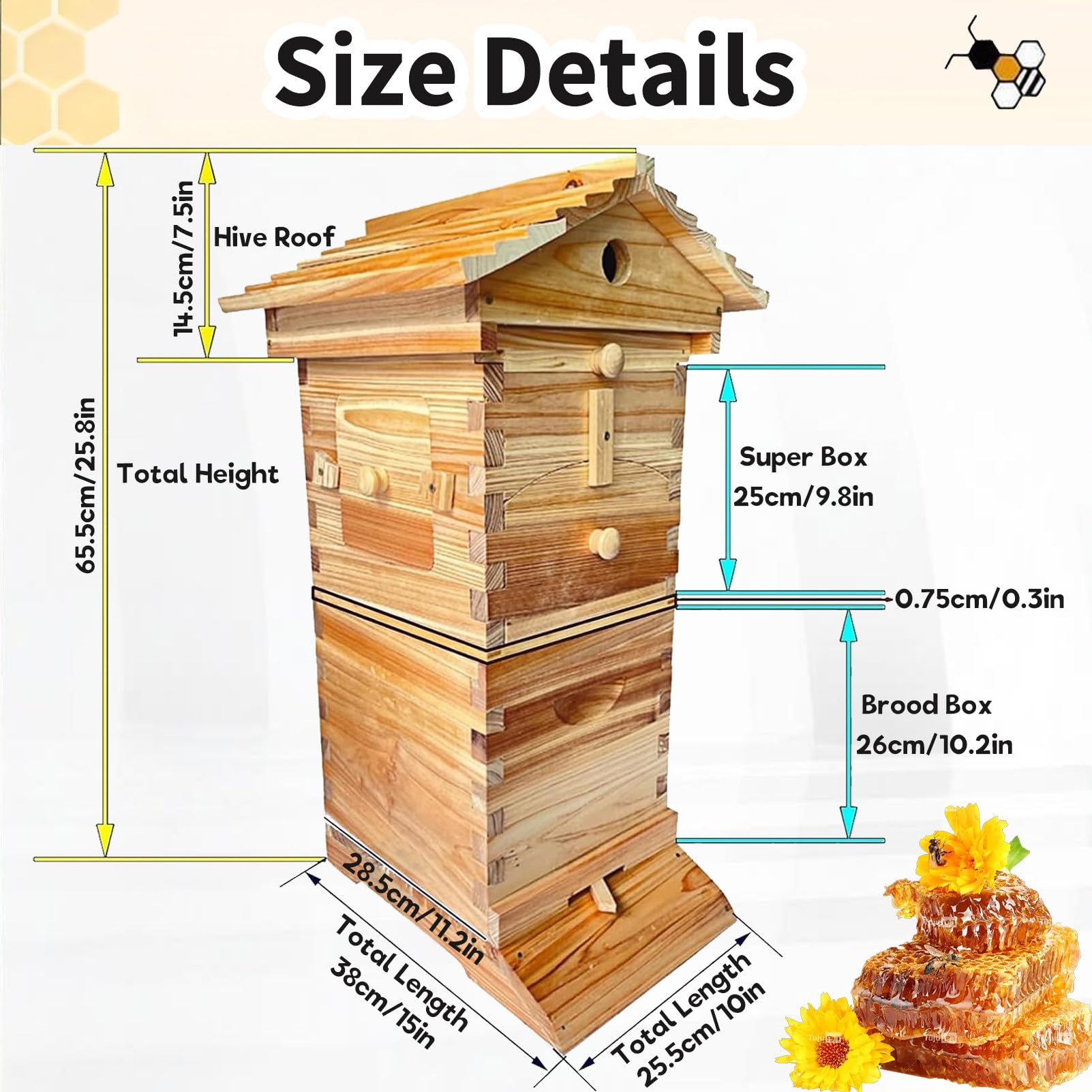 Flow Hive Imker-Starterset, komplettes Bienenstock-Starterset mit Sichtfenster und leicht zu öffnendem Honigauslauf, für die Imkerei, Gartenbestäuber.