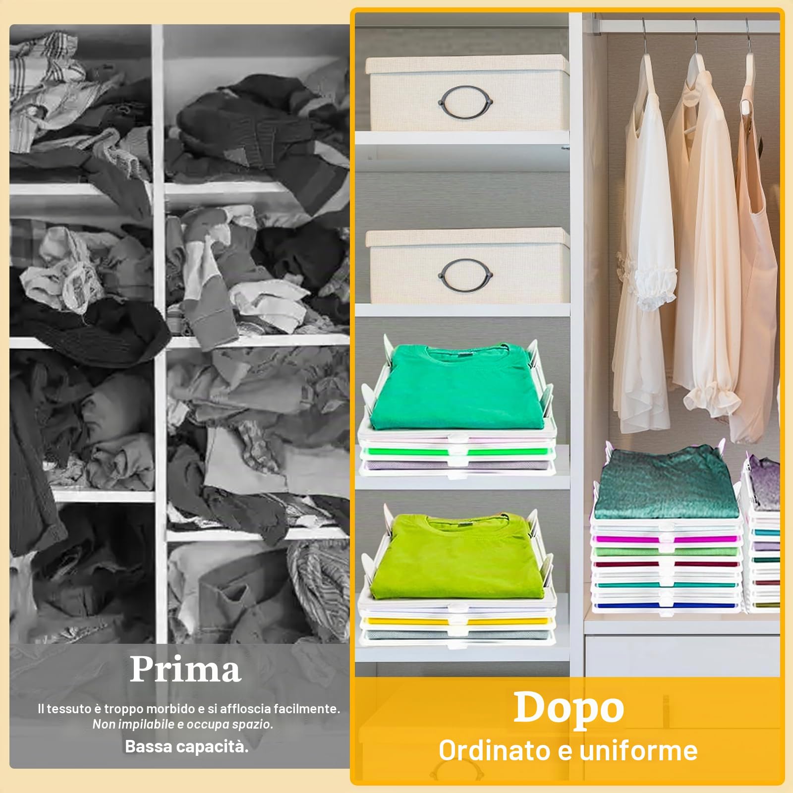 20 pezzi organizer armadio, organizer per vestiti, vestiti, impilabile per adulti e bambini, organizer per abbigliamento per magliette e camicie
