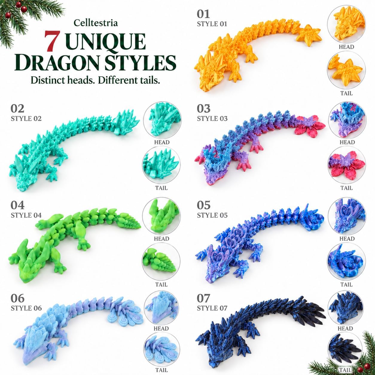 Celltestria 2026 Advent Calendar 24Pcs 3D Printed Dragon with Eggs Toys