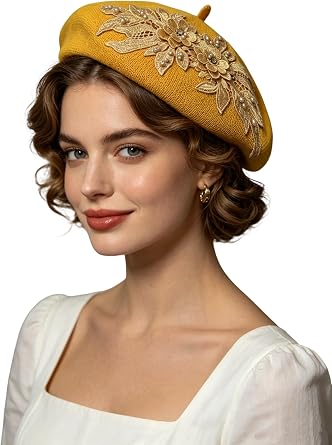 Flower Embroidery Summer Knit Beret Hat French Style Artist Beret Cap