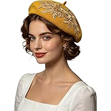 Flower Embroidery Summer Knit Beret Hat French Style Artist Beret Cap