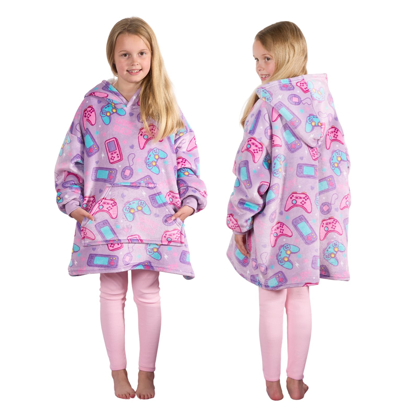 Ohs Girls Lilac Gaming Wearable Blanket Kids, Oversized Sherpa Fleece Throw Blanket Hooded Sweatshirt Cosy Wearable Large Kids Fleece Hoodie Gifts - Purple, One Size