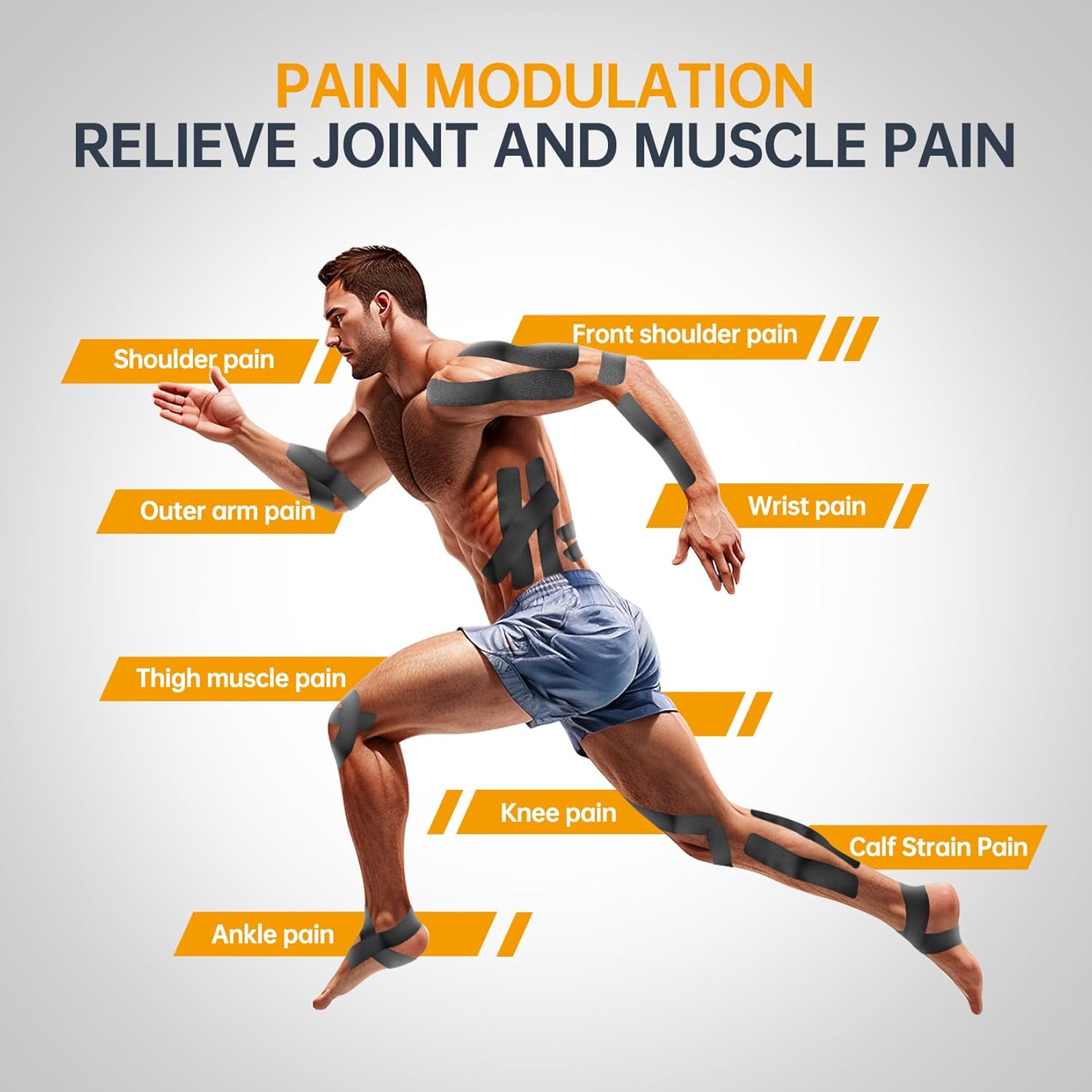 Dimora Kinesiology Tape, 40 Count Precut Strips 2 Rolls, Original Cotton, 10” Elastic Athletic Tape for Muscle Pain Relief and Joint Support, Black - Image 3