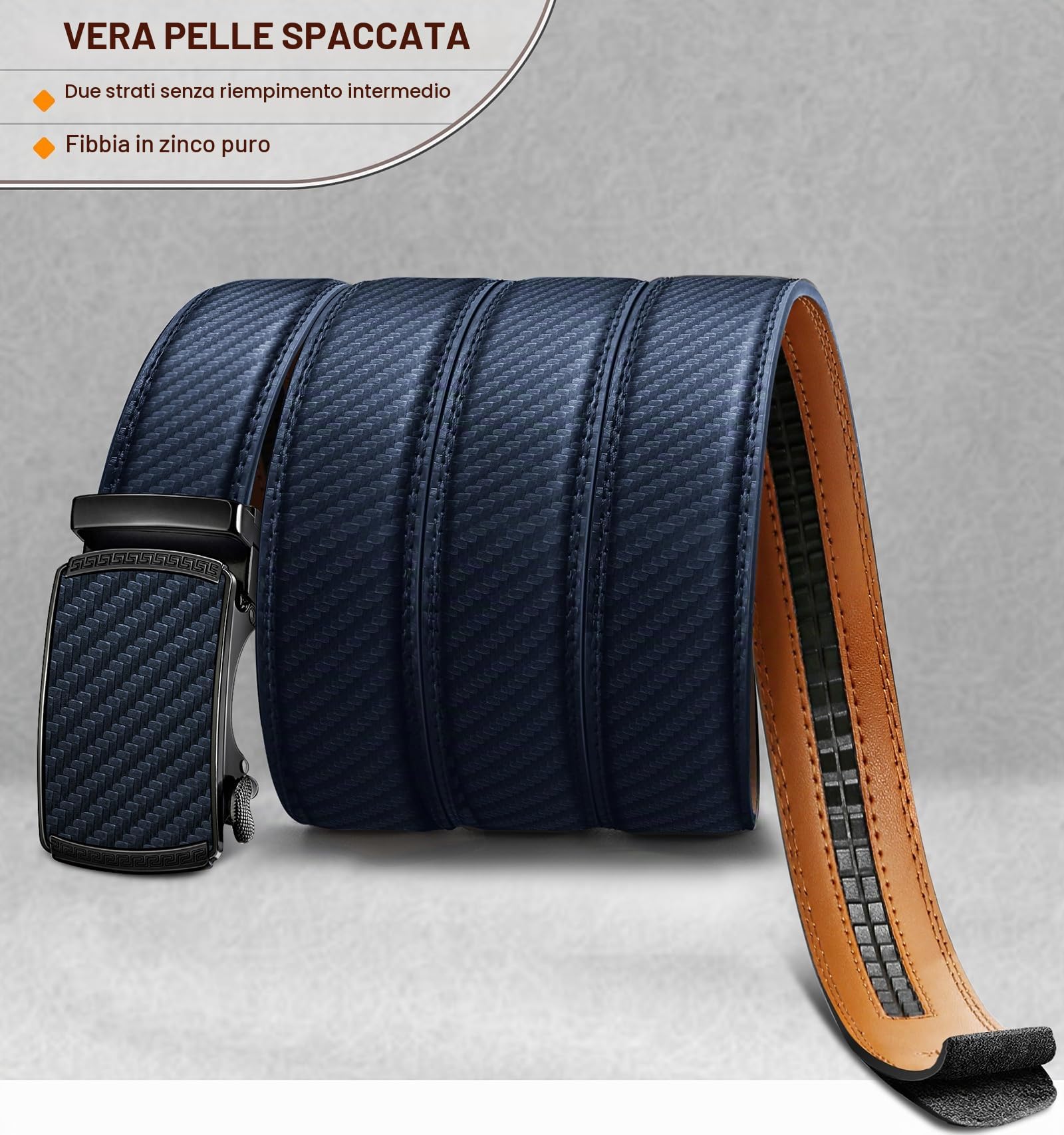 KEMISANT Cintura Uomo 2 Pezzi, Cintura Uomo Pelle Cricchetto Automatica Fibbia 35mm,Trim Regolabile per Adattars