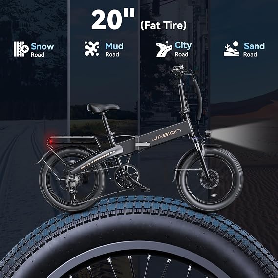 Jasion EB6 Foldable Electric Bike for Adults, 1200W Peak Motor 25 MPH EBike | 20 Fat Tire Electric Bicycle with Built-in 48V Battery, Up to 50 Miles Range, Aluminum Frame EBS EBike for Commuting-B1