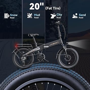 Jasion EB6 Foldable Electric Bike for Adults, 1200W Peak Motor 25 MPH EBike | 20 Fat Tire Electric Bicycle with Built-in 48V Battery, Up to 50 Miles Range, Aluminum Frame EBS EBike for Commuting-B1