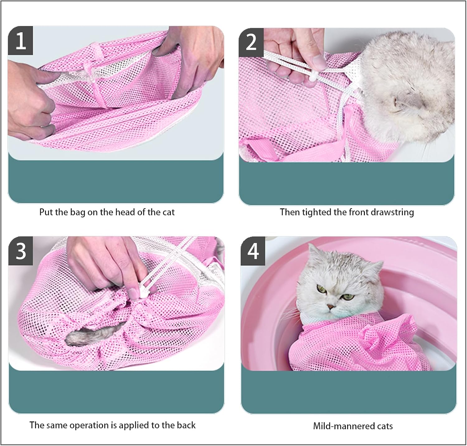 Anti-Scratch Silicone Cat Shoes and Cat Bathing Bag Pink image 2