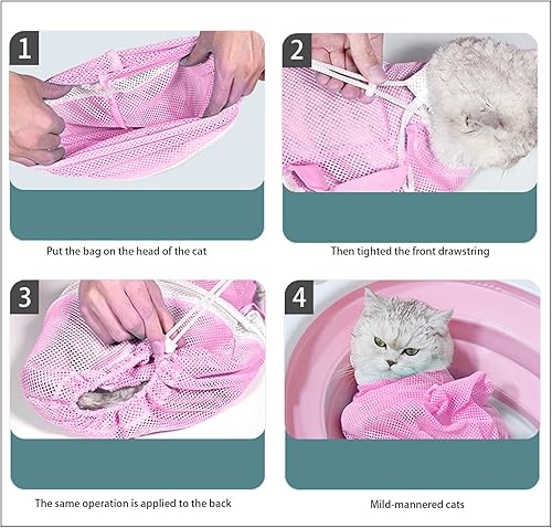 Miniatura 2 de MSMUOEZ Zapatos de silicona antiarañazos para gatos, bolsa de red de ducha multifuncional ajustable antimordeduras, bolsa de malla para aseo de