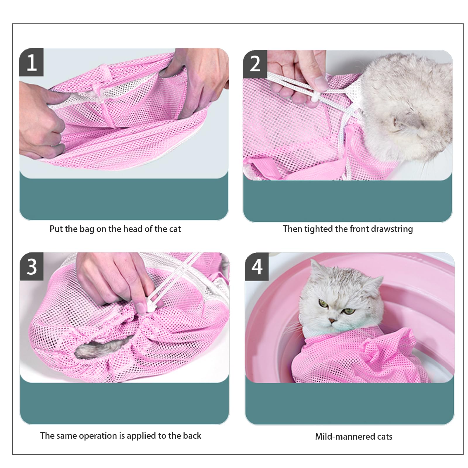 Kratzfeste Silikon-Katzenschuhe, Katzenklauen-Abdeckungen, verstellbar, multifunktional, bissfest, Duschnetztasche, Katzenpflege, Netztasche, medizinische Schuhe, Katzenbadetasche (Rosa)