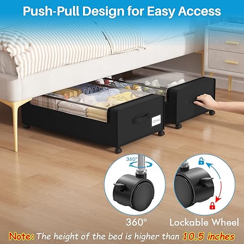 Vista 4 de Organizador de almacenamiento de zapatos debajo de la cama, cajones rodantes de 10 pulgadas para ropa, mantas, ropa de invierno y zapatos
