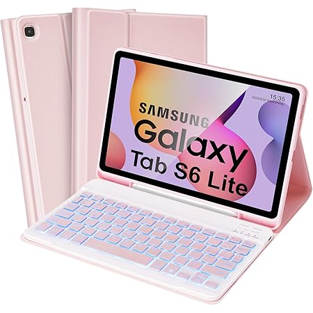 SOPPY Backlit Keyboard Case for Samsung Tab S6 Lite 10.4 inch 2024/2022/2020, 7-Color Backlight, Built-in S Pen Holder, Slim Cover with Detachable Keyboard for Samsung Tab S6 Lite 10.4", Pink
