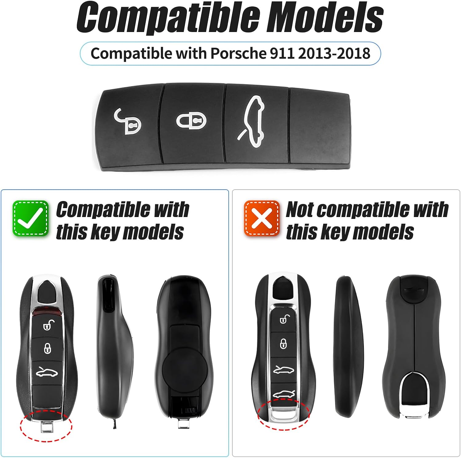 Black Rubber Key Button Cover Compatible with Porsche 911 2013-2018 Compatible with Porsche Accessories