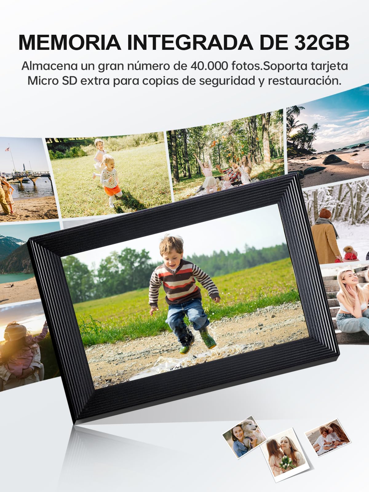 Moman Marco de Fotos Digital WF11T, 10.1 Pulgadas WiFi Memoria de 32GB para Compartir al Instante Montable en la Pared Regalo para Familia Amigos Cumpleaños, Marco-de-Fotos-Digital-WiFi-Foto