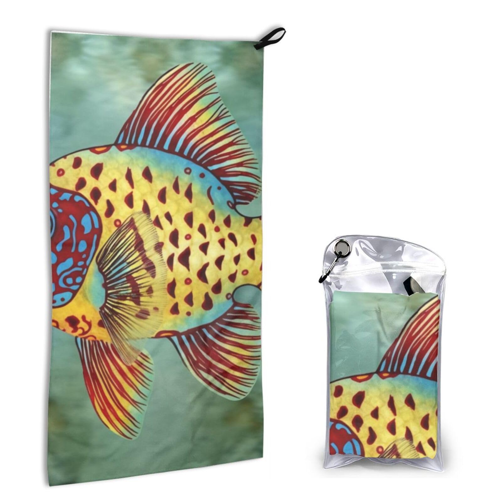 BWWHCCTI Quick Dry Hand Towel With Bag - Beautiful Fish Printed Super Absorbent Face Cloth Microfiber Travel Sports Towels 40x80cm