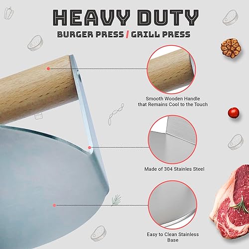 Miniatura 2 de novaric Kit de prensa de hamburguesa de acero inoxidable, hamburguesa, tocino, filete y herramienta para triturar carne para Blackstone, parrilla y