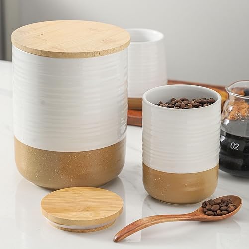 Vista 38 de Hasense Tarro de cerámica para almacenamiento de alimentos con tapa hermética, recipientes de galletas de café para encimera de cocina, recipientes