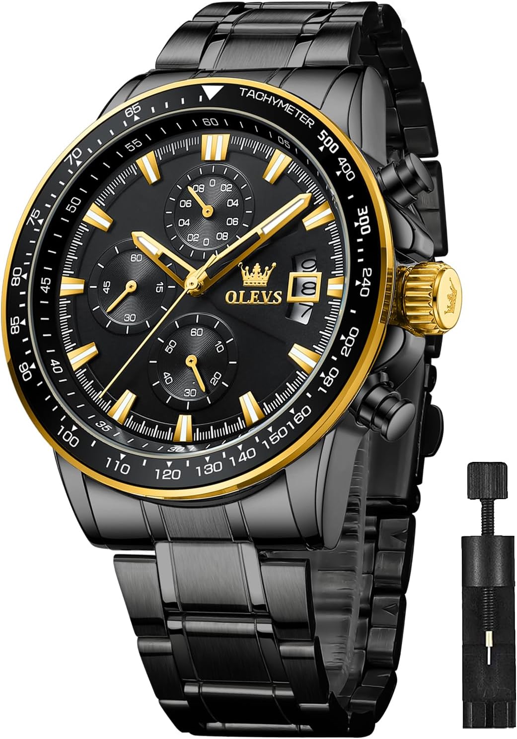 Men's Watch, Quartz, Stainless Steel, Waterproof, Luminous, Date Display, Multifunctional, Analog, Fashion, Student, Company Watch for Men, Black, Bracelet Type