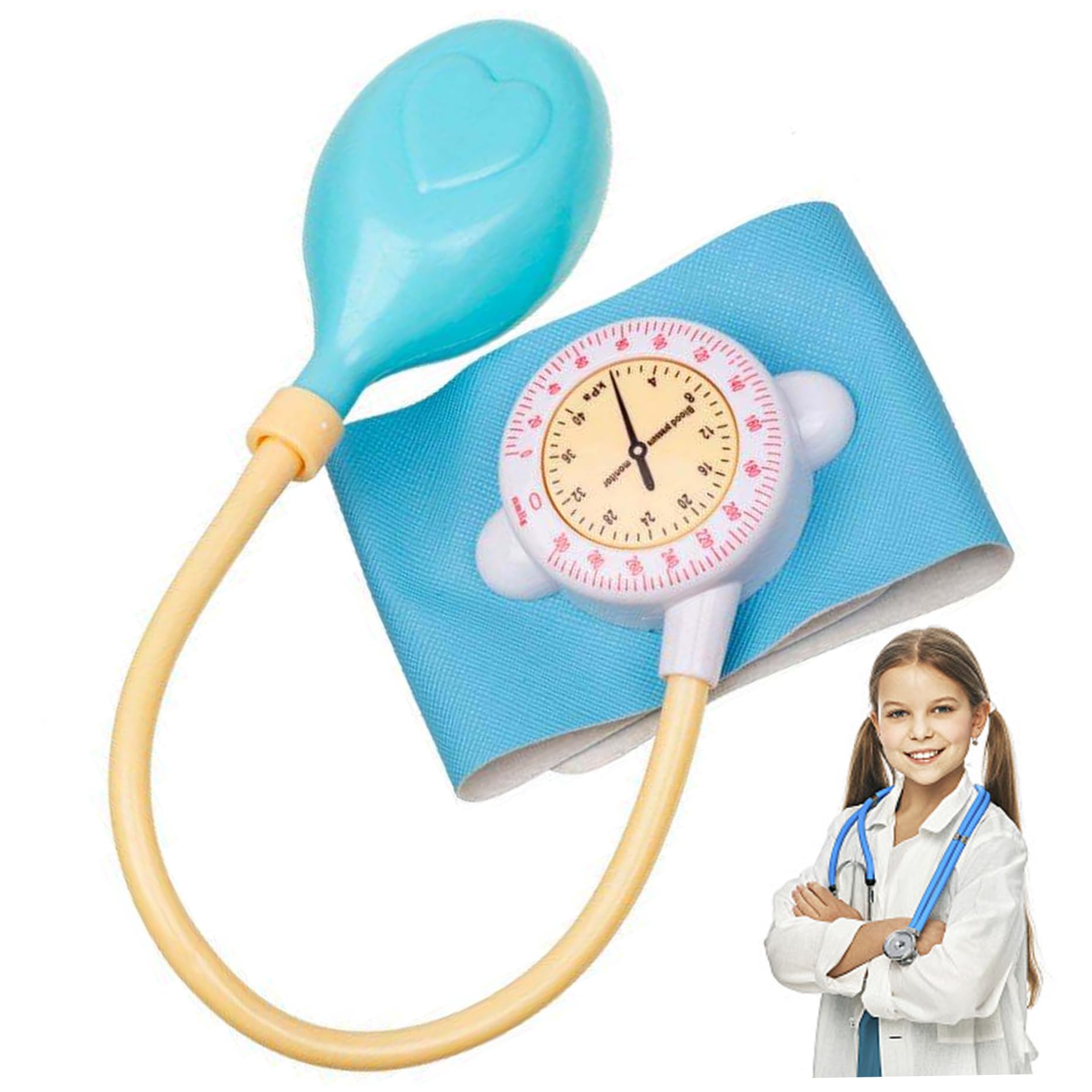 Spiel-Arzt-Set für Kleinkinder, realistische pädagogische Blutdruckmanschette, Vorschul-Lern-Kinder-Ärzte-Spielset zur Blutdruckmessung, blau, Kinderärzte, Kleinkind-Arzt