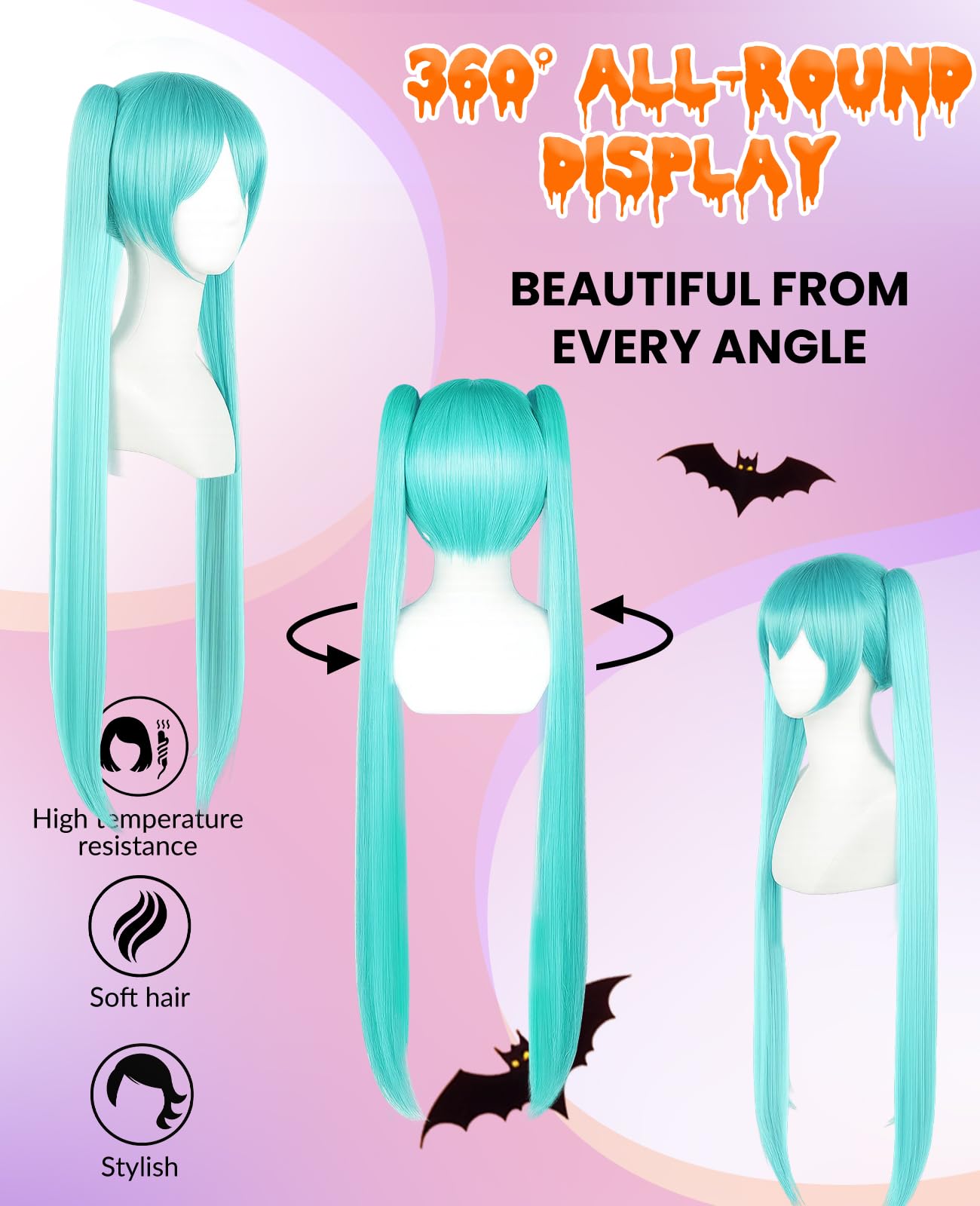Swooflia Blue Ponytail Wig for Women & Cosplay Accessories - Convenient Set Includes Adjustable Wig Cap, Hair Clips, Cosplay Wig for Halloween, Costume, and Daily Use (Wig2-28)