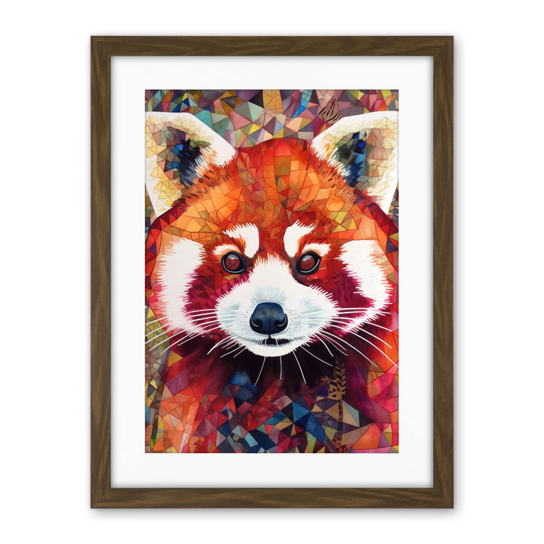 Artery8 Red Panda Portrait Multicoloured Folk Art Artwork Framed Wall Art Print 18X24 Inch