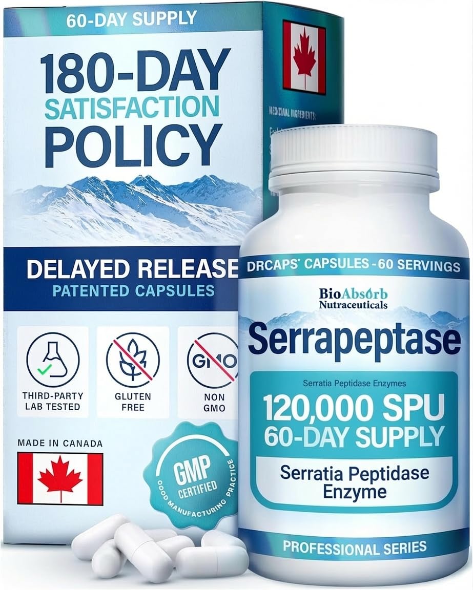 Bio Absorb Nutraceuticals Suplemento de serrapeptase 120.000 SPU 60 cápsulas