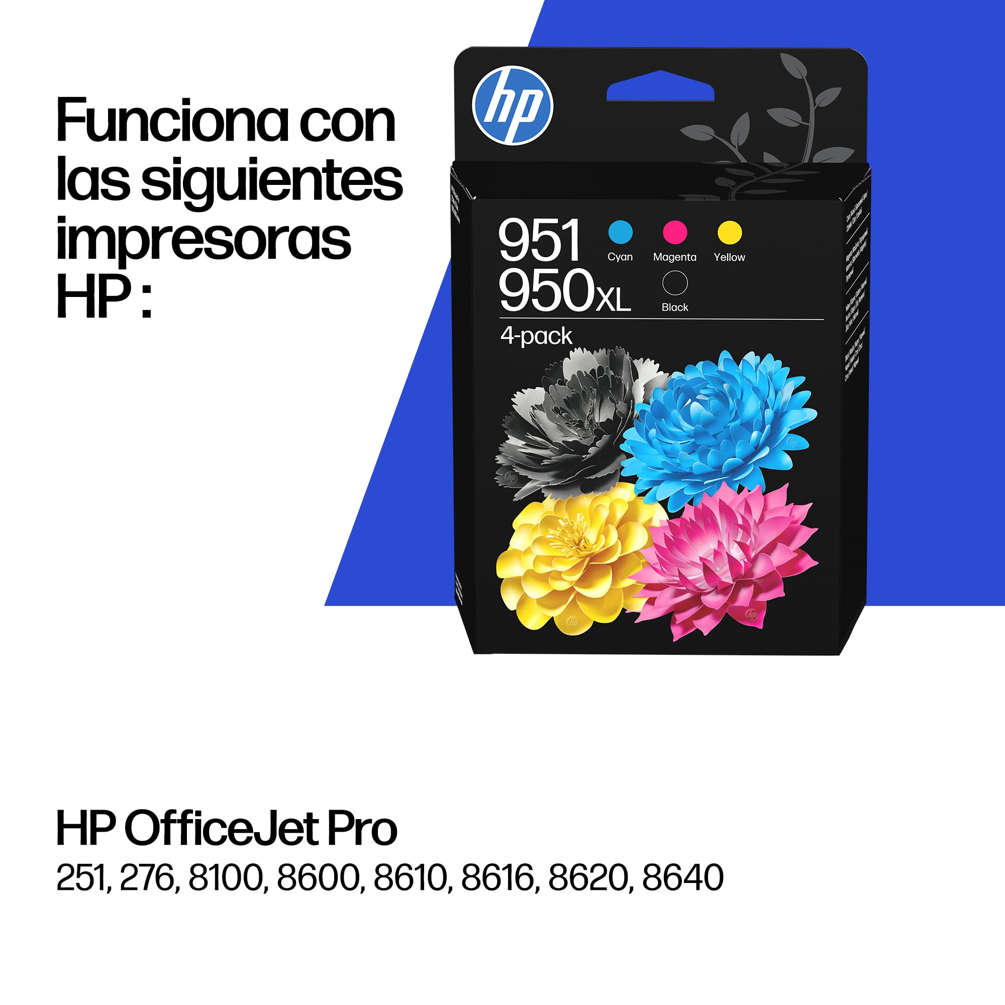 HP 950XL/951 Negro, Cian, Magenta, Amarillo, 4 Cartuchos Tinta Originales | Compatible con OfficeJet Pro 251, 276, 8100, 8600, 8610, 8616, 8620, 8640, 535 páginas (C3WK1AE)