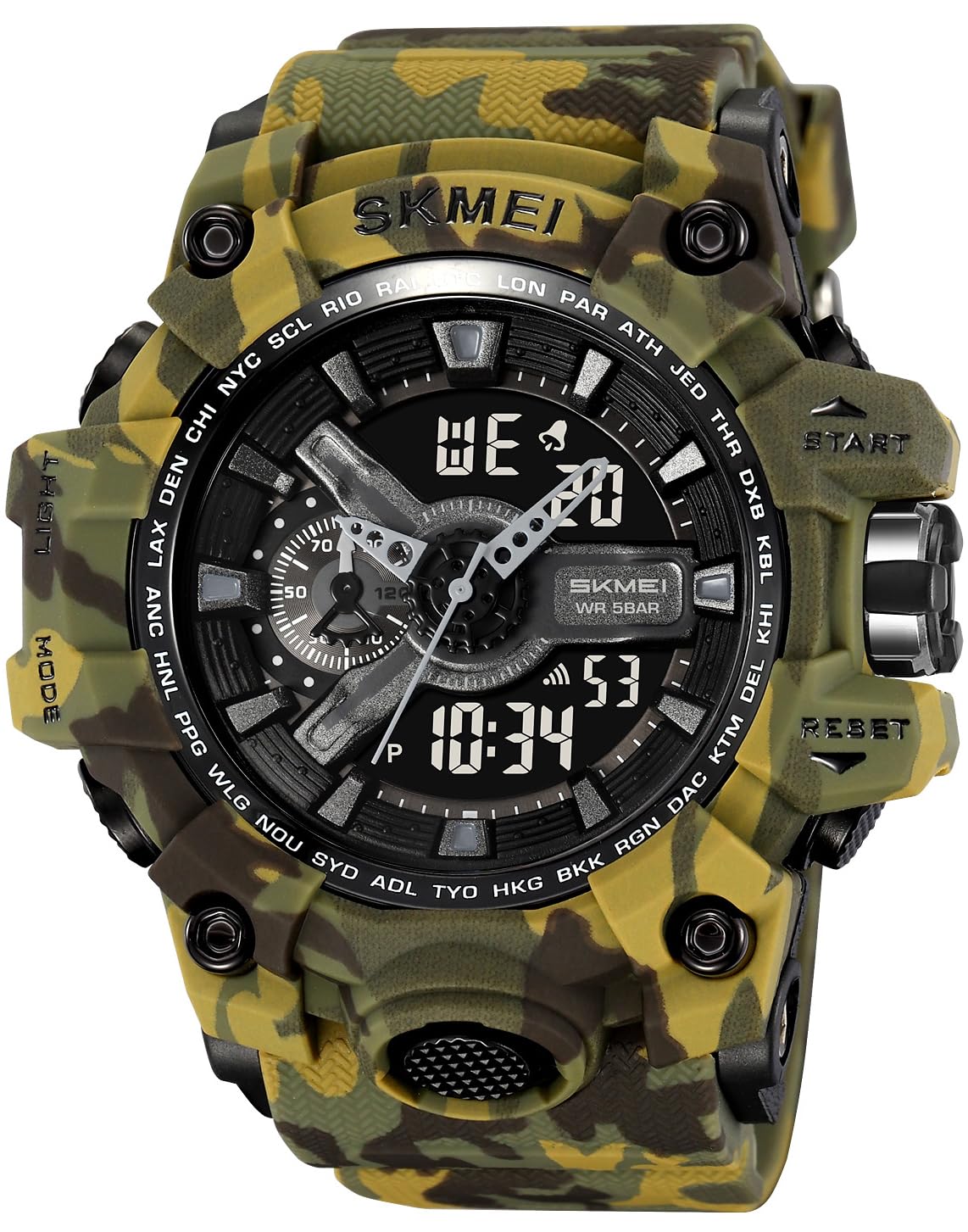 FANMIS Orologio sportivo da uomo, impermeabile, tattico, militare, con retroilluminazione a LED, cronometro, sveglia, conto alla rovescia, grande quadrante per escursioni e avventure
