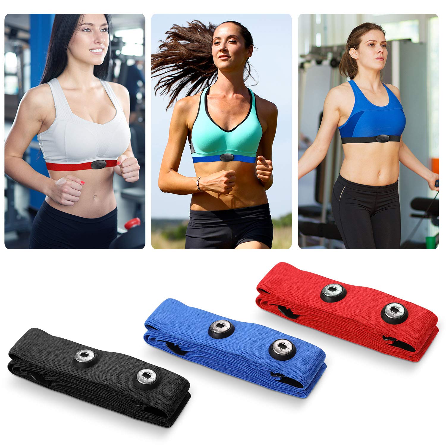 CooSpo Sangle de Poitrine de Rechange réglable - Compatible avec Wahoo, Polar, Gmamin (Distance Entre Les Boucles 45 mm)