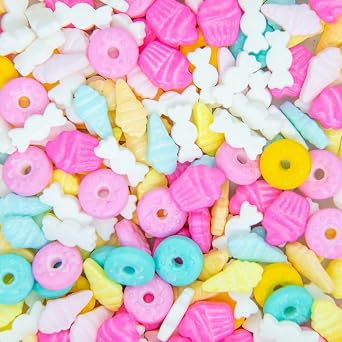 BakeBright Summer Candy Sprinkles - Pastel Candy Sprinkles for Cupcakes, Ice Cream, and Cake Decorating, Colorful Shapes Pink Yellow Blue Donuts, Cupcakes, Ice Cream and White Wrapper