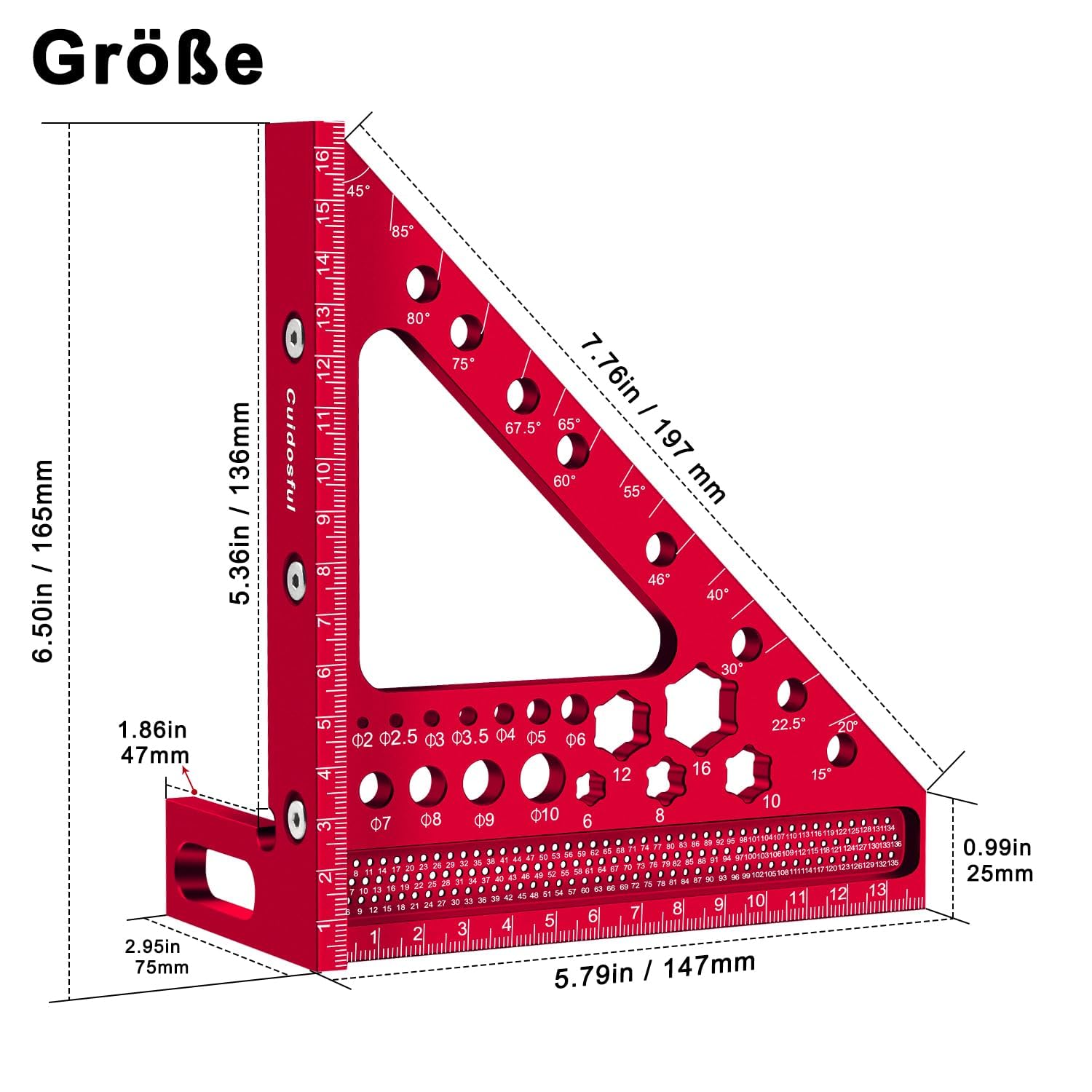 3D-Gehrungswinkel,Präzisions Messwerkzeug für Holzbearbeitung, Multifunktionaler Winkelmesser, 15-90 Grad, Aluminiumlegierung, Holzbearbeitungslineal für Tischler & Ingenieure