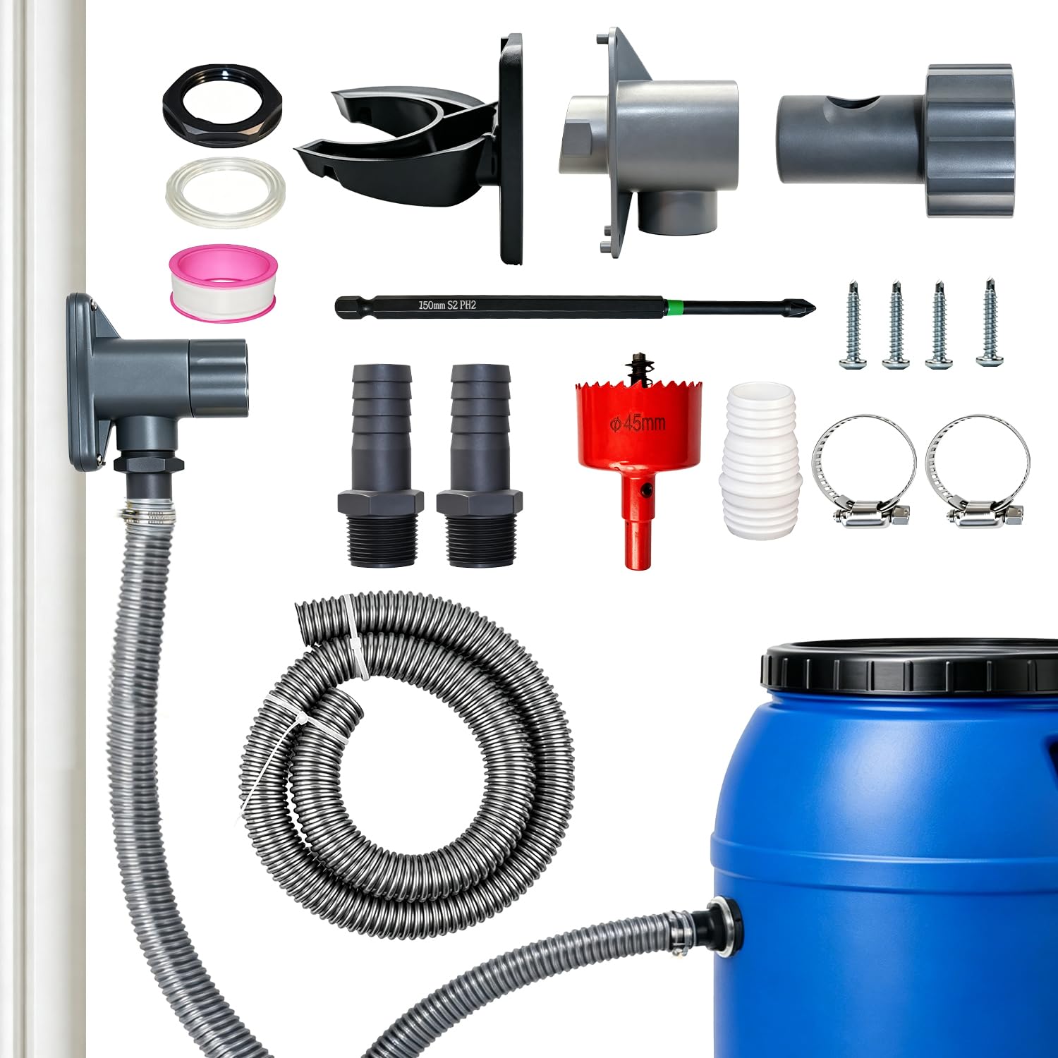 Collecteur Eau de Pluie pour Tuyau de Descente Ø 70-110mm Récupérateur d Eau de Pluie pour Gouttière Recuperateur d Eau de Pluie Récupérateur d'eau avec Accessoires de Montage