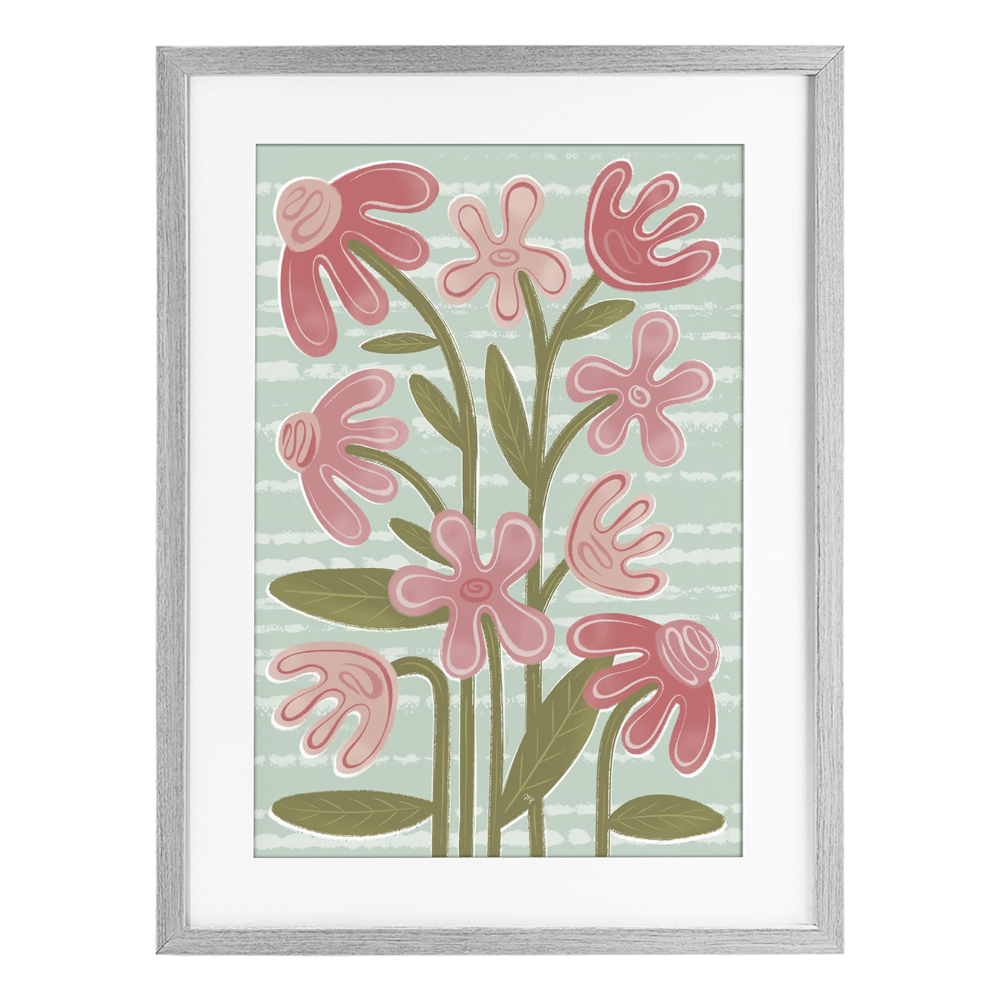 'Pink Whimsy Midcentury Flowers'| Framed Print Under Glass