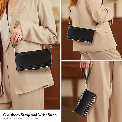 Miniatura 10 de Antsturdy Funda tipo cartera compatible con iPhone 15 Pro Max para mujer, bloqueo RFID, funda cruzada de piel sintética con cremallera y correa para