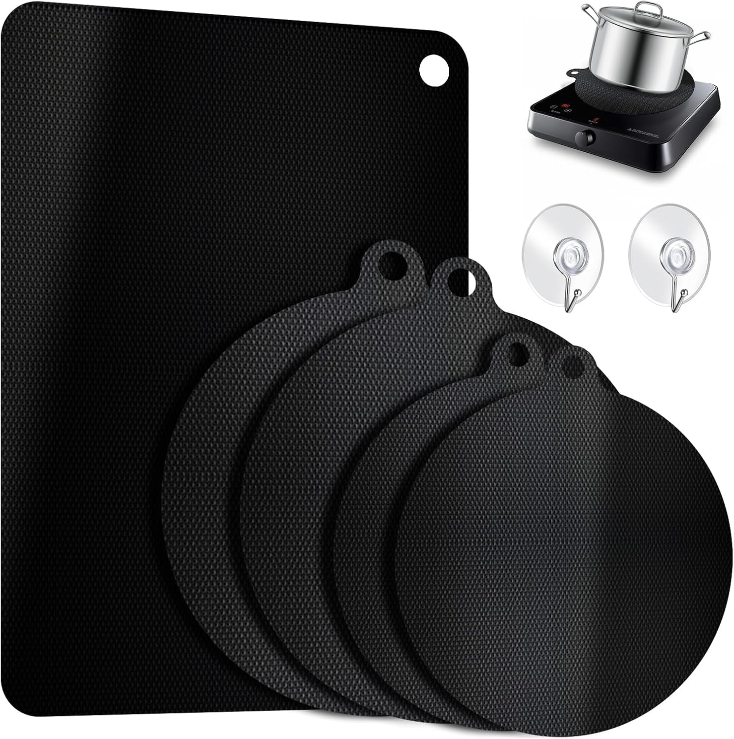 Pack of 5 Induction Hob Covers 0.7 mm Induction Mat Round + Square