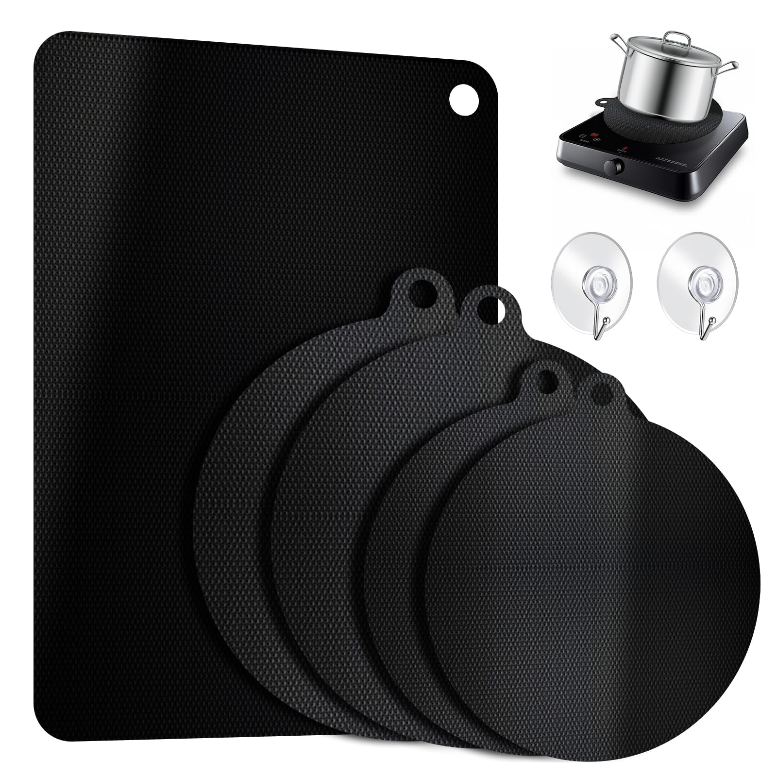 5 Piezas Protector Placa Induccion,Protector de Placa de inducción,0,7 mm Cubierta de Placa de inducción,Resistente al Calor hasta 260 °C,para Placas de inducción (Redondas y cuadradas)