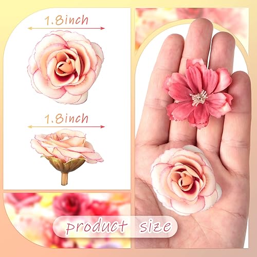 Miniatura 2 de Hanaive 80 cabezas de flores sintéticas, mini cabezas de flores artificiales, peonía falsa, margarita, rosa, ciruelo, margarita de seda multicolor,