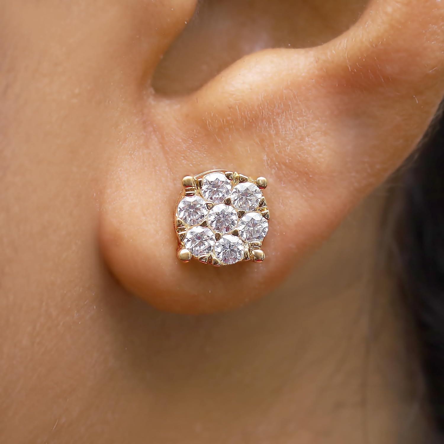 SAVEARTH DIAMONDS 1 1/5 Carat Round Cut Lab Created Moissanite Diamond Cluster Stud Earrings In 14k Gold Over Sterling Silver Jewelry For Women (VVS1 Clarity, 1.20 Cttw)