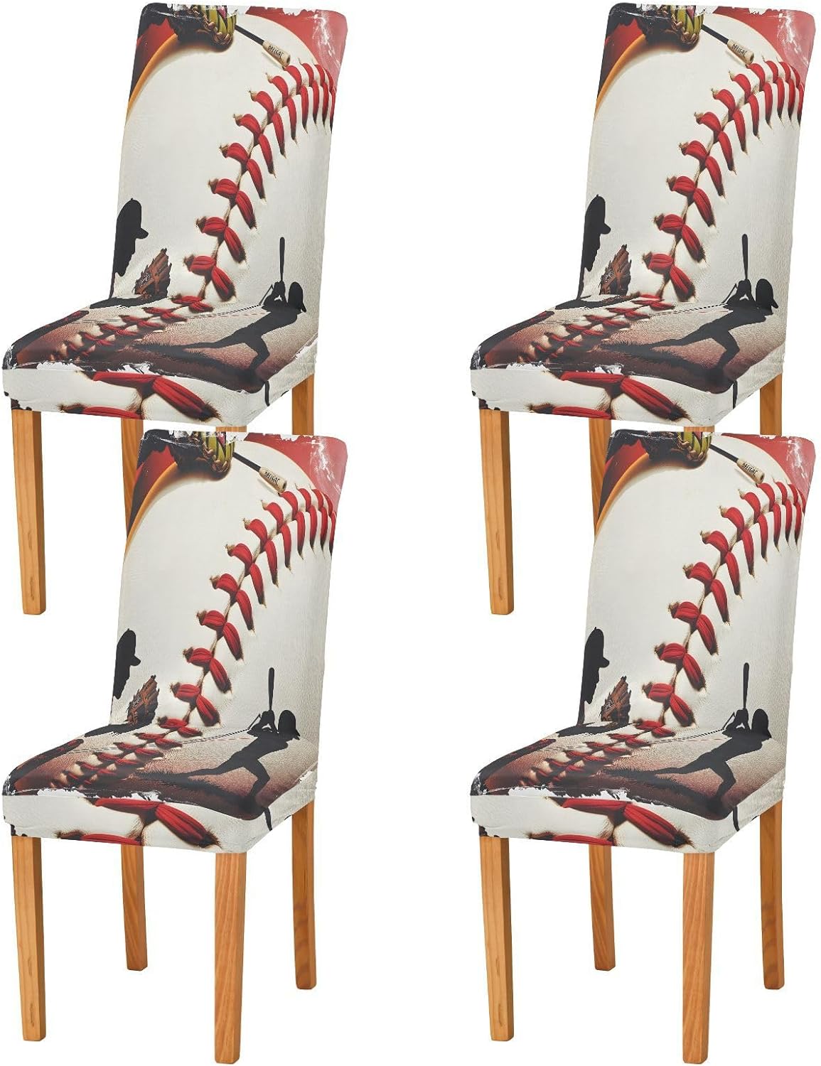 ALAZA Chair Covers for Dining Room, Baseball Player Stretch Chair Cover Sets Chair Protector Removable Washable for Ktichen Restaurant Hotel