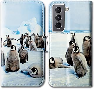 Bcov Galaxy S21 5G Case, Cute Playing Penguin Leather Flip Phone Case Wallet Cover with Card Slot Holder Kickstand for Samsung Galaxy S21 5G