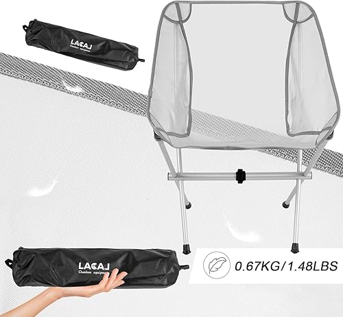 Miniatura 3 de Silla de camping plegable ultraligera, marco de aluminio, tela transpirable Surper, fácil de transportar, tamaño de almacenamiento compacto (1, gris)