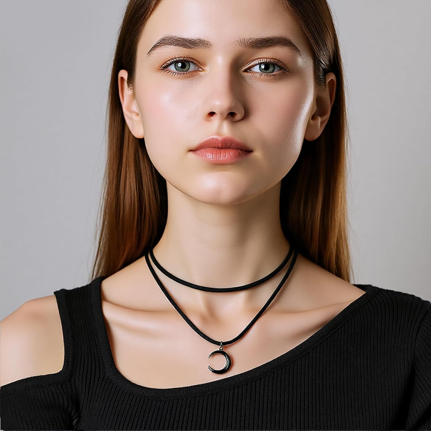 Lusofie Gothic Boho Crescents Moon Necklace for Women - Layered Black Moon Choker, Adjustable Mystical Witchy Jewelry Gift for Her, Christmas Birthday Valentine’s Day - Image 2