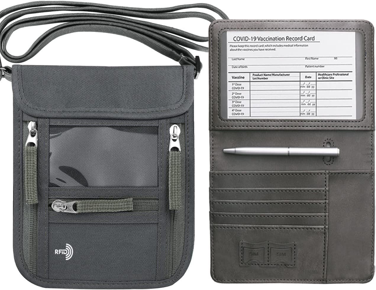 Travel Accessories Bundle: Neck Passport Holder & Passport and Vaccine Card Holder Combo