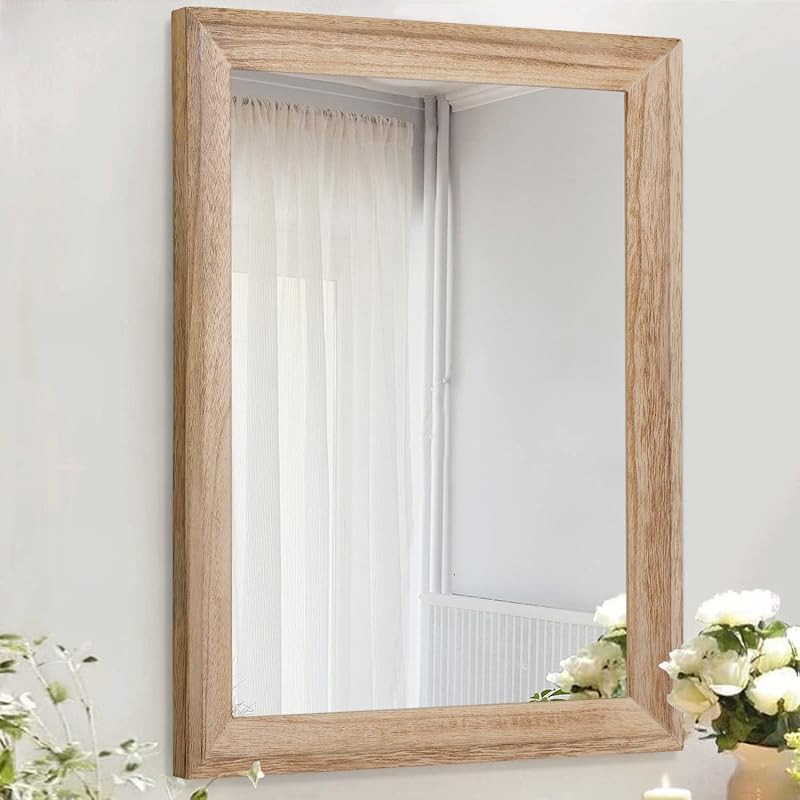 Rustic Mirrors for Wall Rectangle Wooden Frame Hanging Mirror for Bedroom Bathroom Living Room Entryway Small