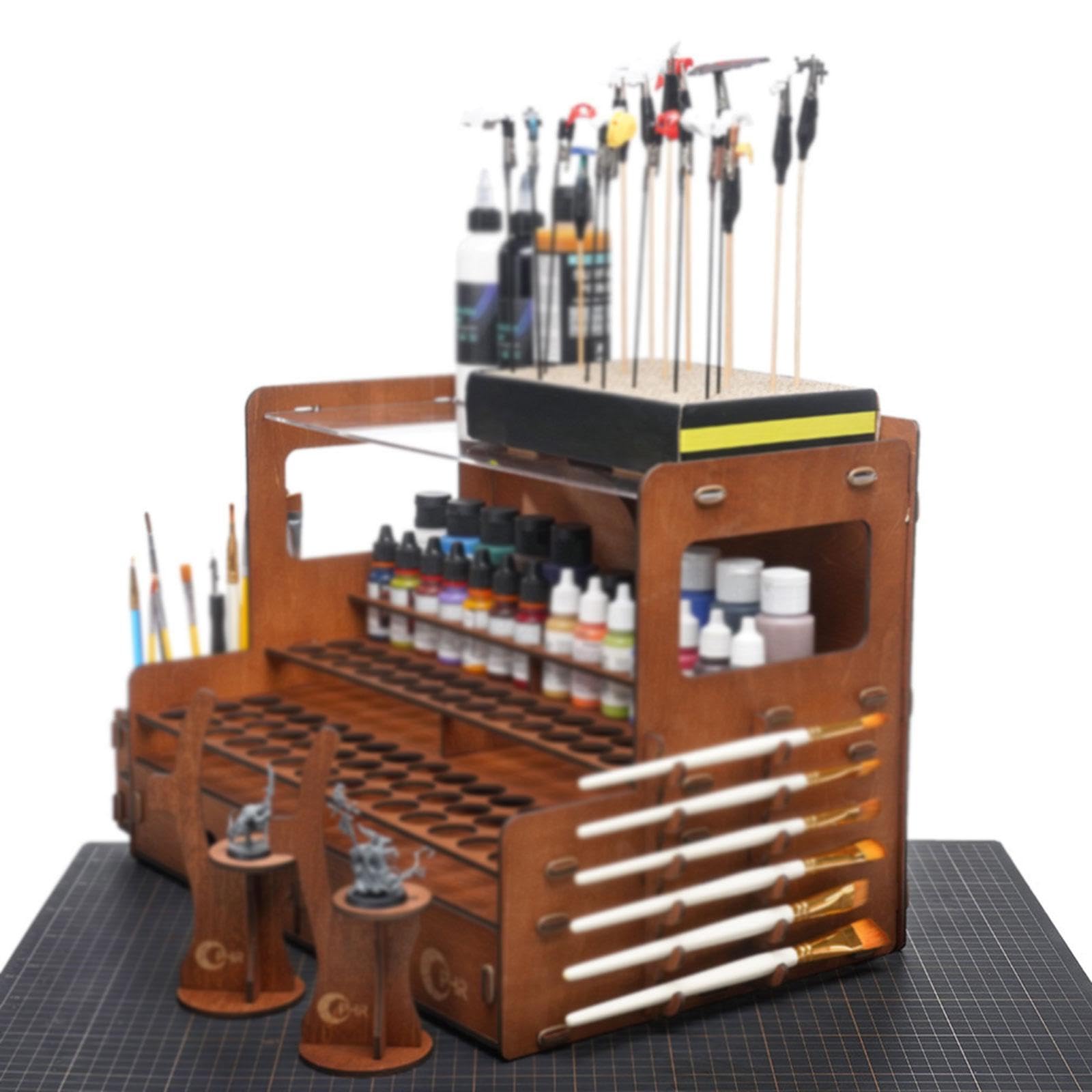 rockible Organizador de Almacenamiento de Pintura marrón, Suministros de, Tablero Transparente, Multifuncional, con cajón para Manualidades, 60 Hoyos