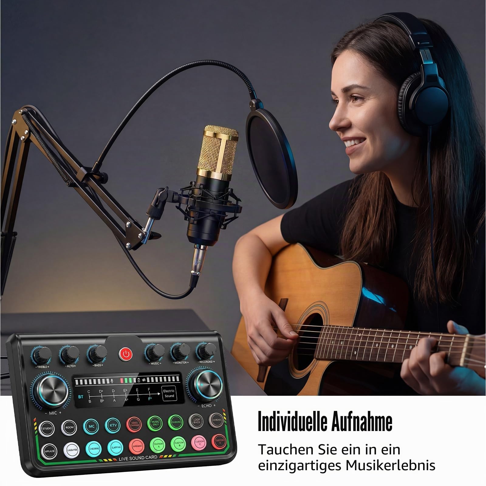 Podcast Equipment Bundle - Podcast Mikrofon Set, Mixer Kit mit Live Soundkarte, for Streaming Singing Podcasting Recording, Compatible with Phone PC Laptop
