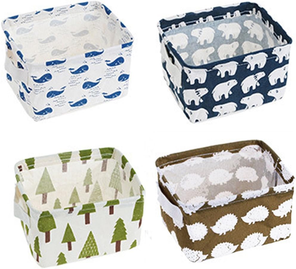 LannuPack 4 Home Decor Fabric Storage Bins Basket Cloth Cotton Linen Blend Collapsible Box Organizers Baskets Liner Shelves, 7.8×6.3×5.1 inch