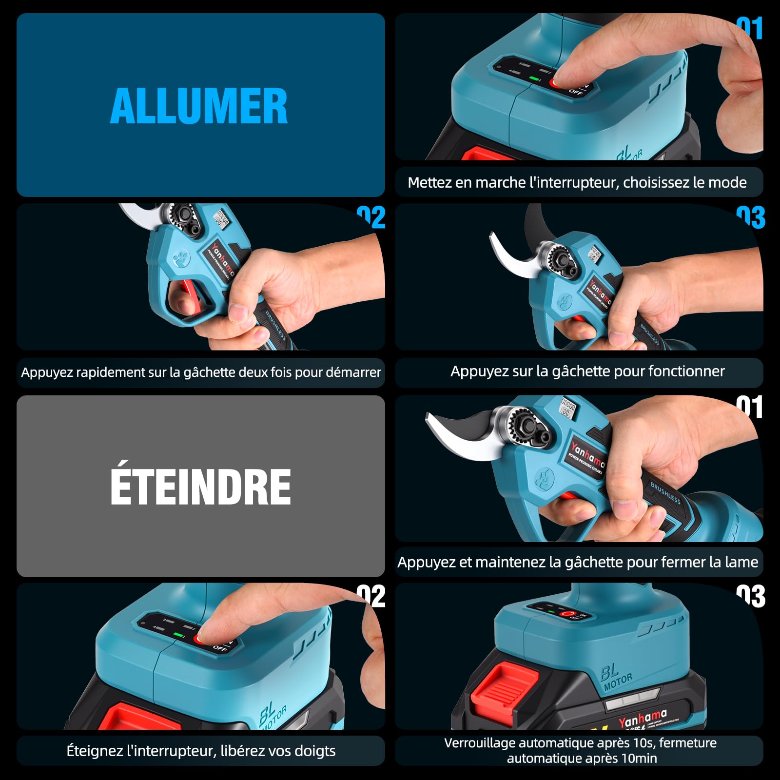 Sécateur Électrique sans Fil, 50mm Secateur Electrique 4000 mAh, Sécateur électrique avec Écran avec 2 Batteries de 2.0Ah pour la taille, le jardinage, les arbres fruitiers et le vignoble
